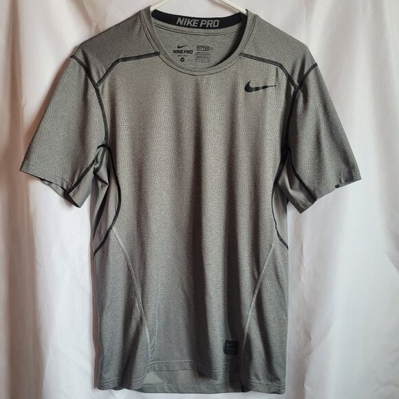 Nike Pro Vented Fitted Dri-Fit Training Short Sleeve Shirt Men's Size M Gray - Picture 1 of 7
